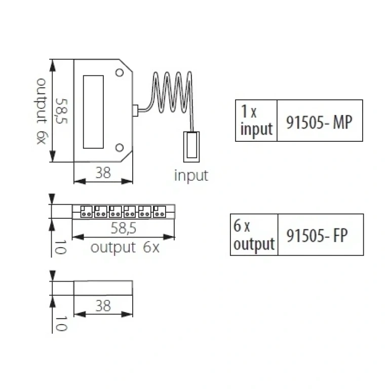 Разклонител, 6 гнезда, за лед, 12/24vdc, 36/72w, max 3a, kanlux, db-ff6 12/24vdc, 23572