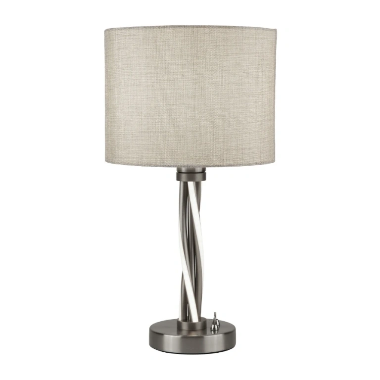 Текстилна настолна лампа, satin silver, searchlight, vegas, led 6w+1x40w, 3000k, 250lm, eu7564ss