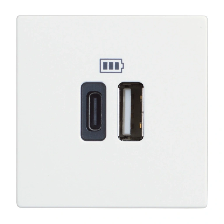 Двойна USB розетка за зареждане тип A и C, white, bticino, classia, 5Vdc до 3000mAh, rw4287c2