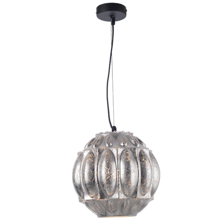 стъклен пендел, matt black+silver leaves, aca lighting, avantgarde, 1x40w, gn271psf