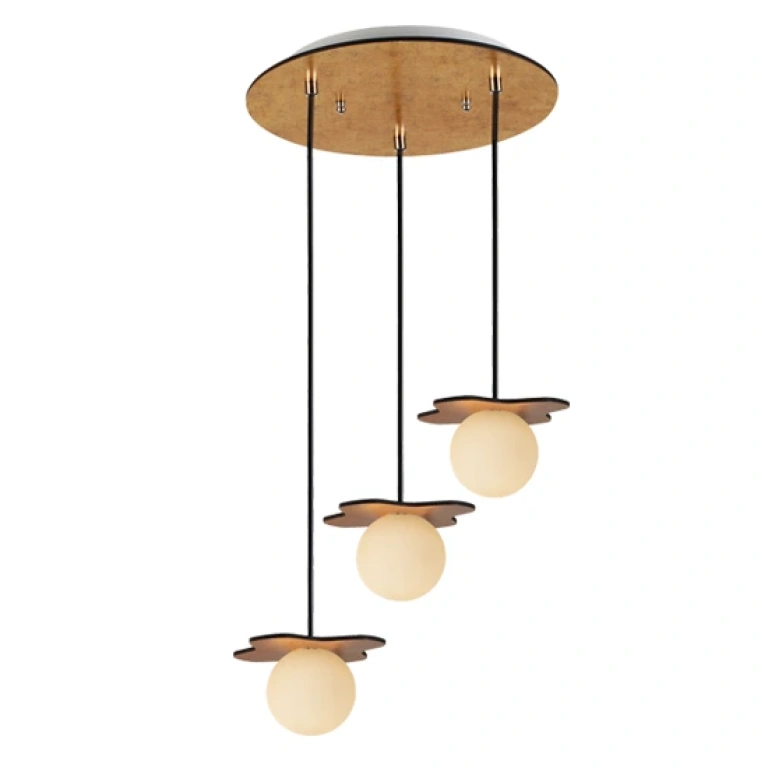 Стъклен полилей, antique brass+white, aca lighting, avantgarde, 3x4w, zm170043pg