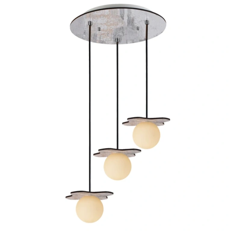 стъклен полилей, aged wood+white, aca lighting, avantgarde, 3x4w, zm170043pow