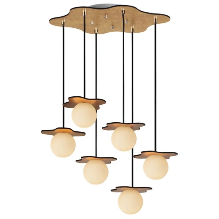 стъклен полилей, antique brass+white, aca lighting, avantgarde, 6x4w, zm170046pg