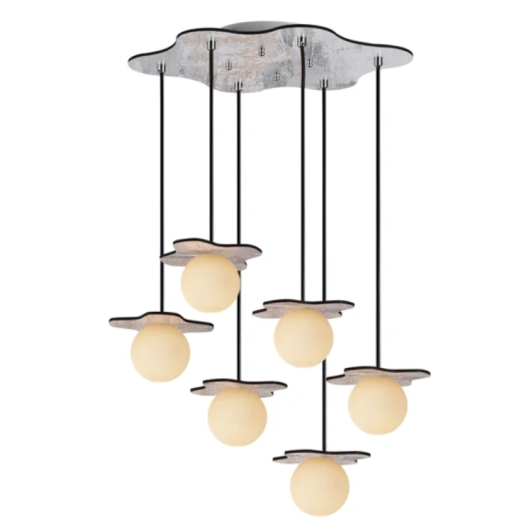 Стъклен полилей, aged wood+white, aca lighting, avantgarde, 6x4w, zm170046pow