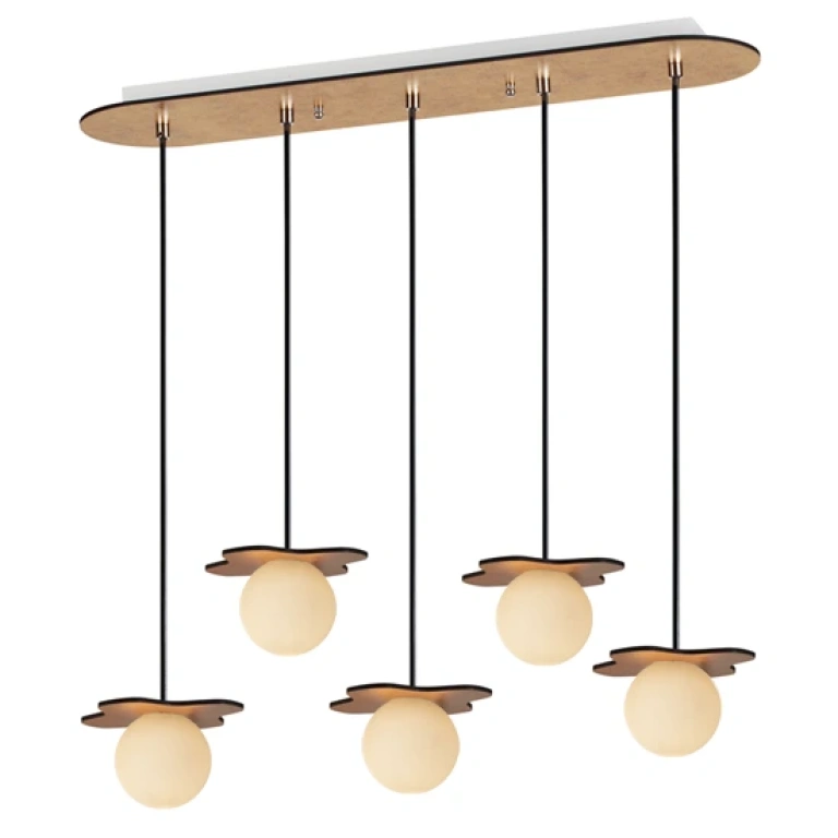 Стъклен полилей, antique brass+white, aca lighting, avantgarde, 5x4w, zm170045pg