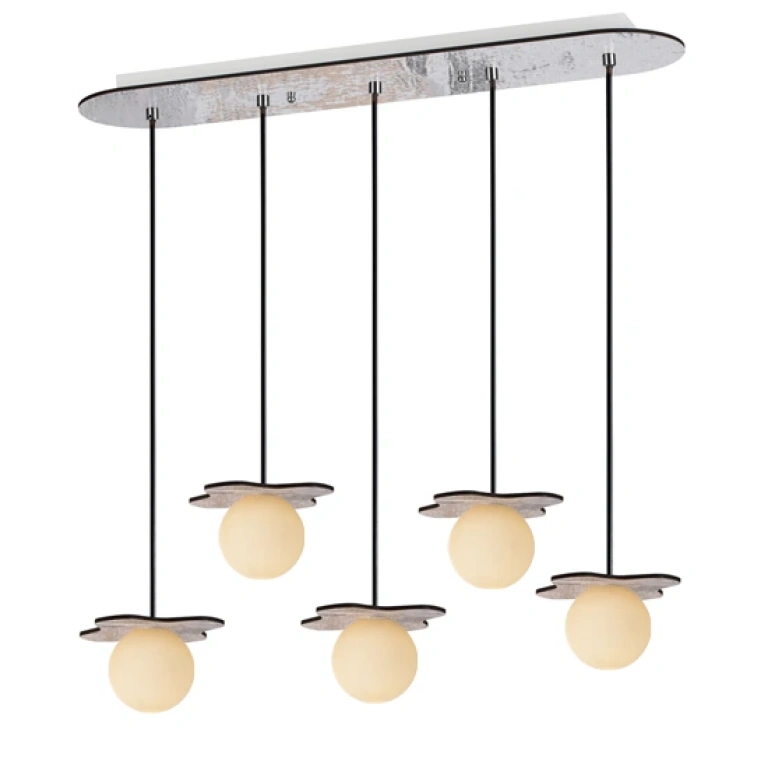 стъклен полилей, aged wood+white, aca lighting, avantgarde, 5x4w, zm170045pow