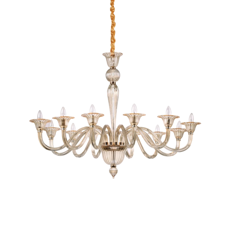 Стъклен полилей, trasparente, ideal lux, brigitta sp12, 12x40w, 199375