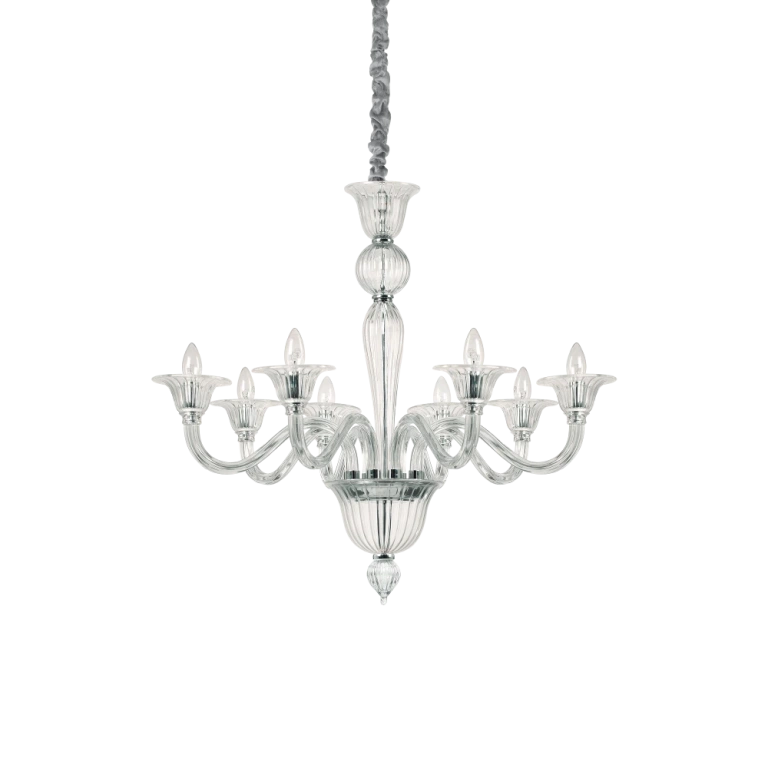 Стъклен полилей, trasparente, ideal lux, brigitta sp8, 8x40w, 199382