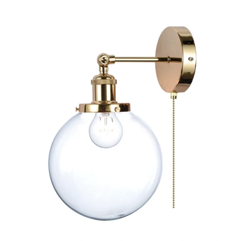 стъклен аплик, polished brass+transparent, aca lighting, wall&ceiling luminaires, 1x40w, od90681wbr