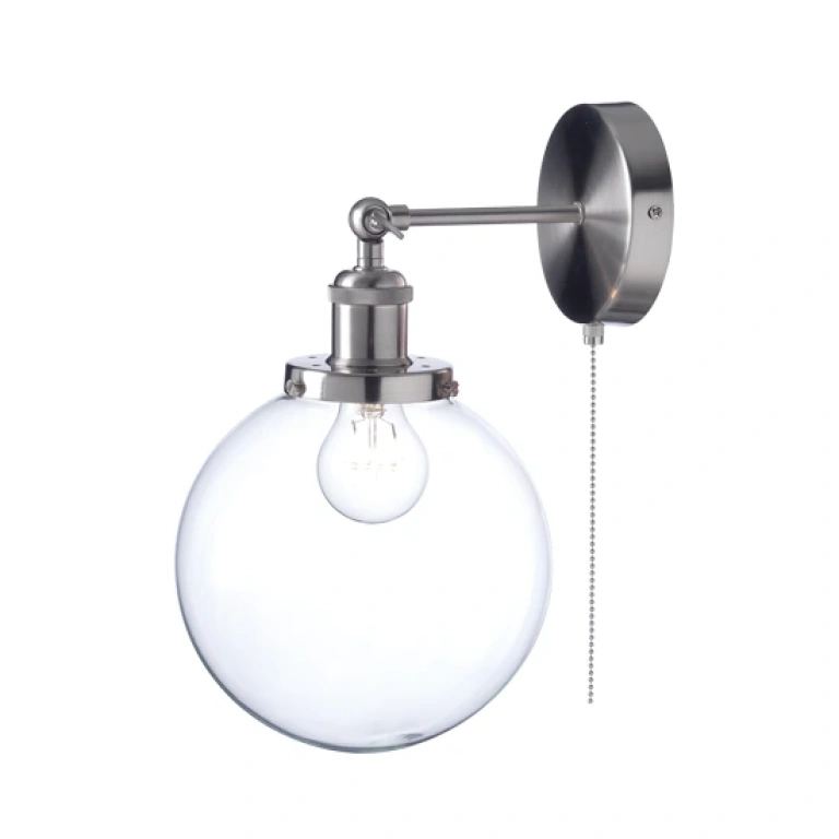 Стъклен аплик, satin nickel+transparent, aca lighting, wall&ceiling luminaires, 1x40w, od90681wn