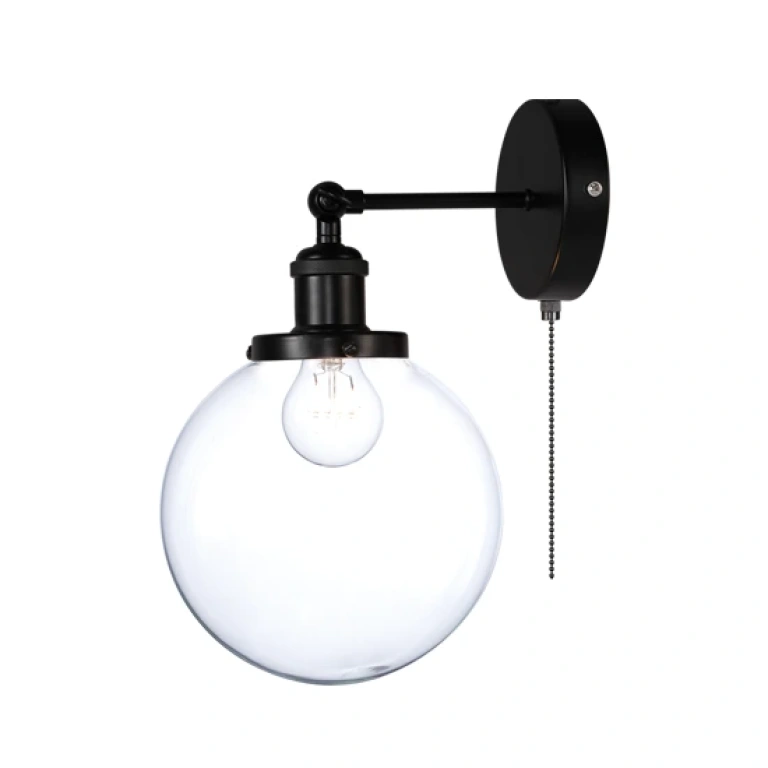 стъклен аплик, matt black+transparent, aca lighting, wall&ceiling luminaires, 1x40w, od90681wb