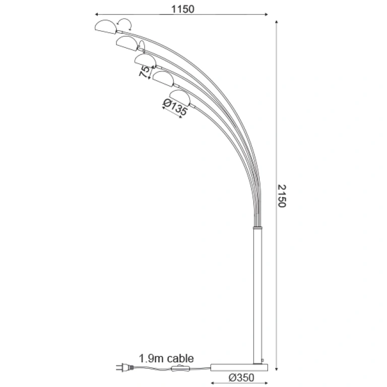 Метален лампион, chrome+white, aca lighting, floor&table&office luminaires, 5x40w, ml312461fc