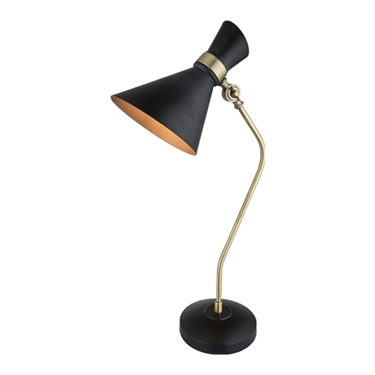 Метална настолна лампа, matt black+gold paint+satin bronze, aca lighting, floor&table&office luminaires, 1x40w, mt17493b