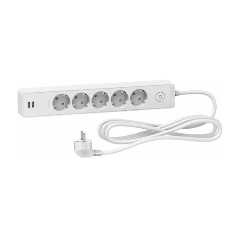 Разклонител шуко, с детска защита, бял, 5 гнезда, 2xusb порта, с ключ, 3м., schneider Unica, st945u3w