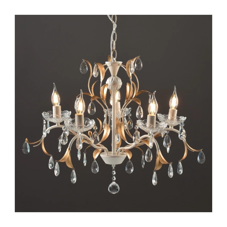 Полилей elegant, white patine+antique gold+clear, 5xE14, aca lighting, dl9345pwg