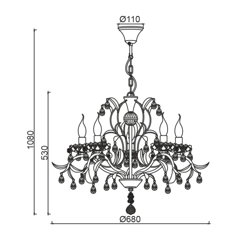 Полилей elegant, white patine+antique gold+clear, 5xE14, aca lighting, dl9345pwg