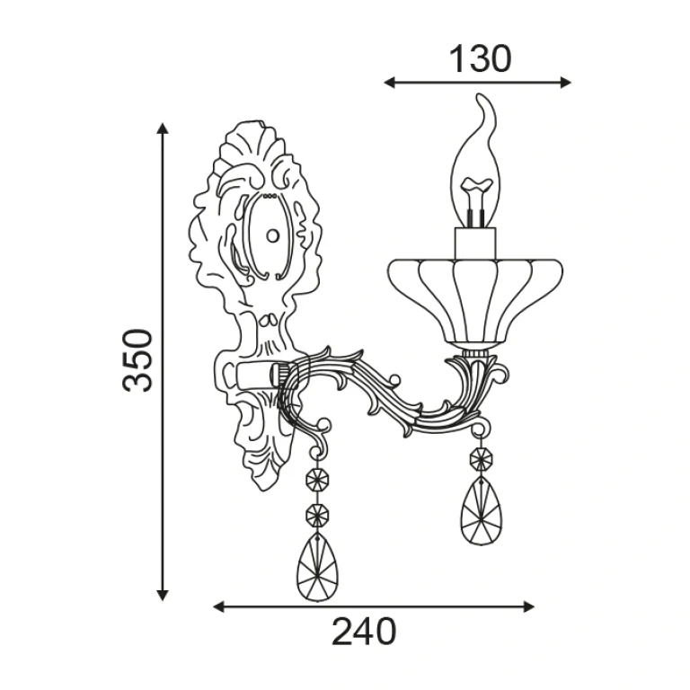 Аплик elegant, antique bronze+clear, 1xE14, aca lighting, tnk854531w