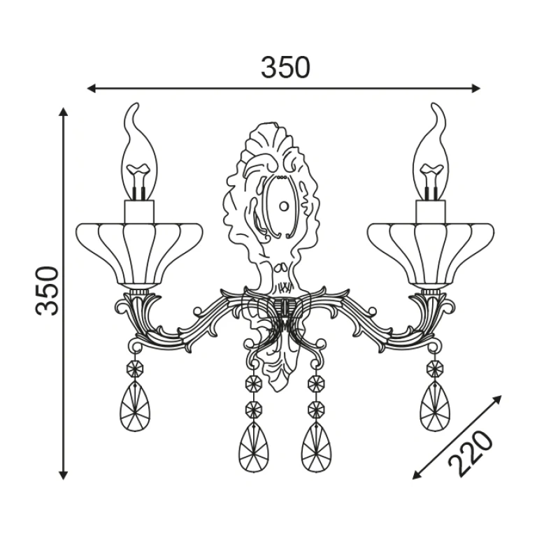 Аплик elegant, antique bronze+clear, 2xE14, aca lighting, tnk854532w