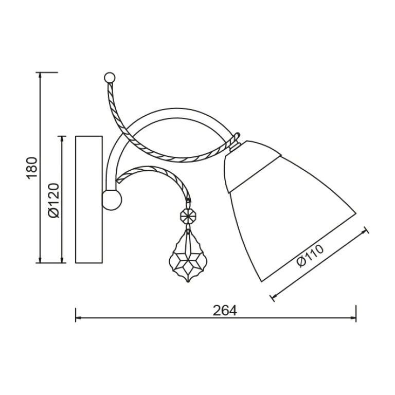 Аплик elegant, white patine+antique gold+white+clear, 1xE14, aca lighting, dla12121