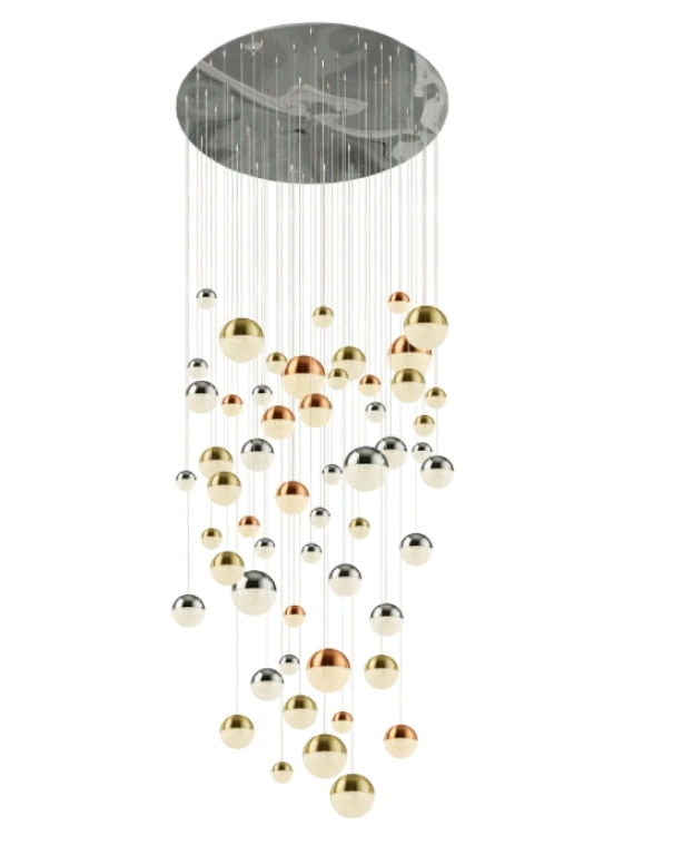 Полилей planets, chrome/copper/satin brass, led 376w, 4000k, 15500lm, searchlight, 4555-55