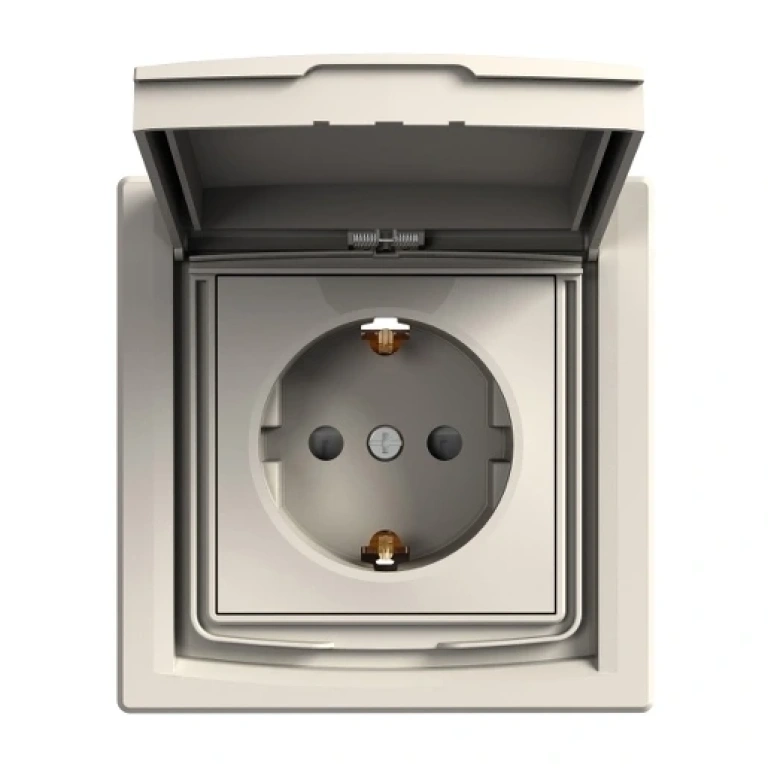 контакт с детска защита, капаче, с рамка, asfora, крем, schneider, 16a-250v ac, ip44, eph3100323