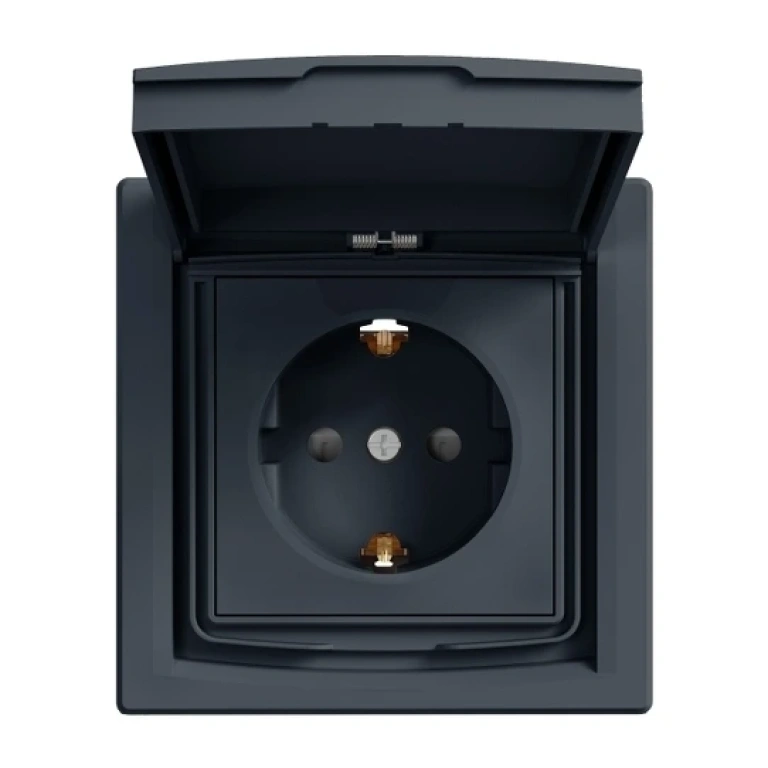 Контакт с детска защита, капаче, с рамка, asfora, антрацит, schneider, 16a-250v ac, ip44, eph3100371