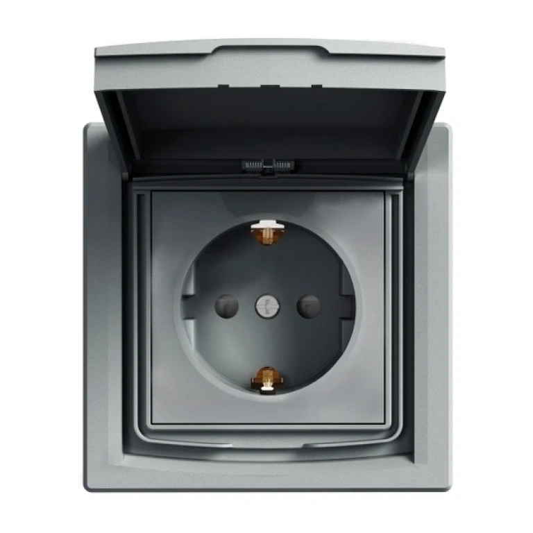 контакт с детска защита, капаче, с рамка, asfora, стомана, schneider, 16a-250v ac, ip44, eph3100362