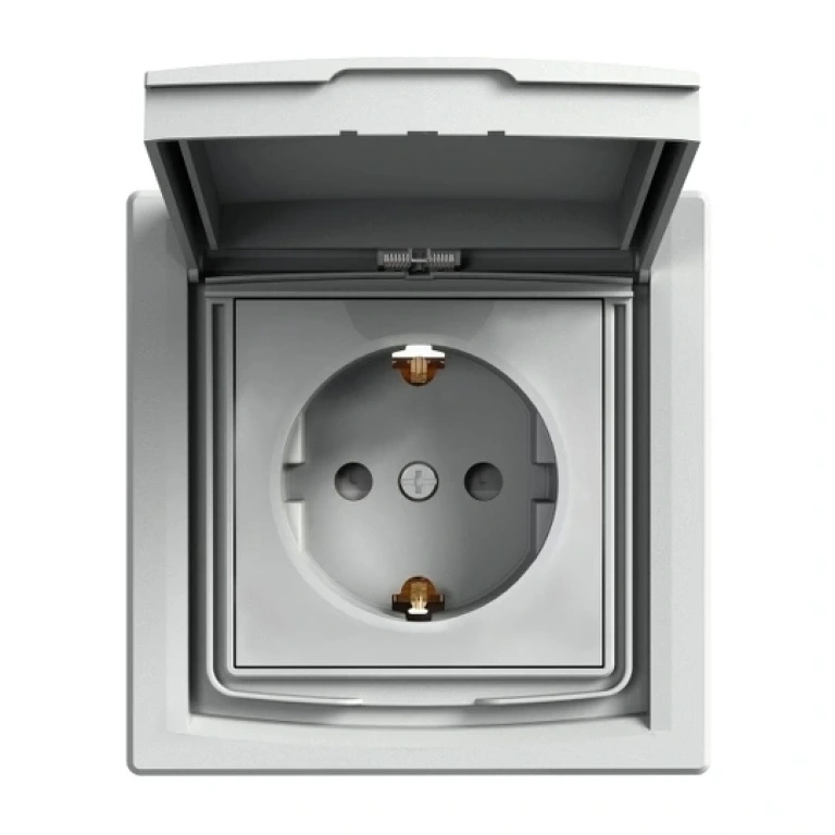 контакт с детска защита, капаче, с рамка, asfora, алуминий, schneider, 16a-250v ac, ip44, eph3100361