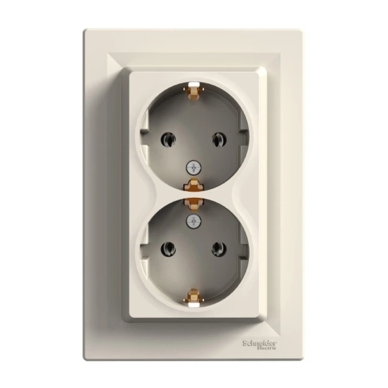 двоен контакт с рамка, asfora, крем, schneider, 16a-250v ac, eph9900123