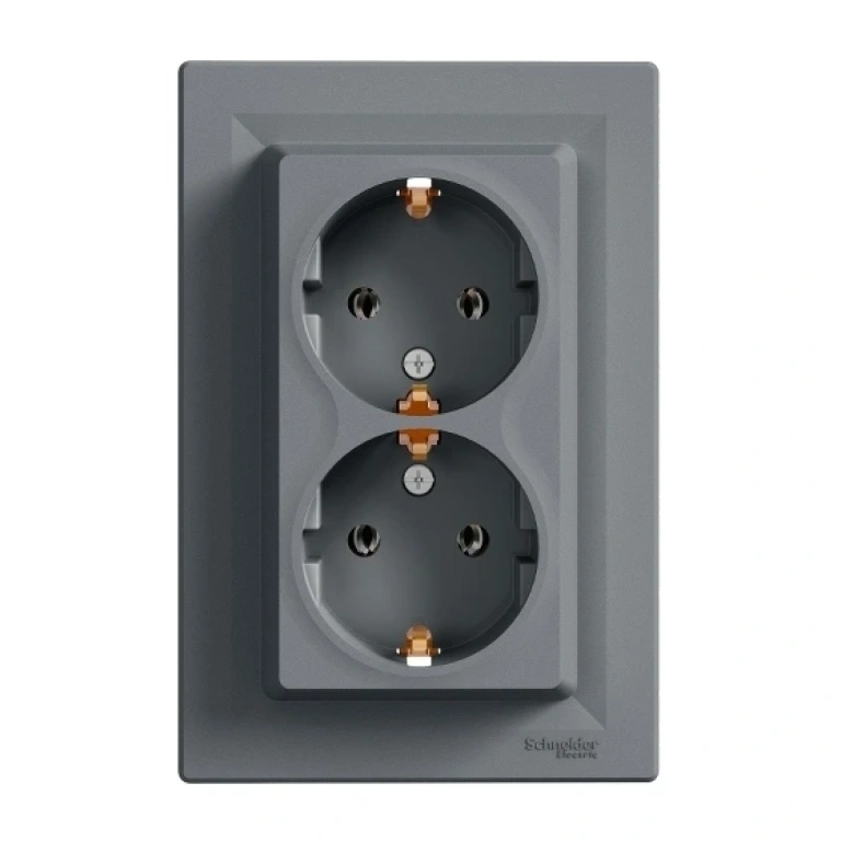 двоен контакт с рамка, asfora, стомана, schneider, 16a-250v ac, eph9900162