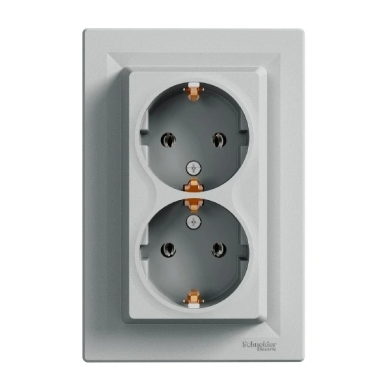 двоен контакт с рамка, asfora, алуминий, schneider, 16a-250v ac, eph9900161