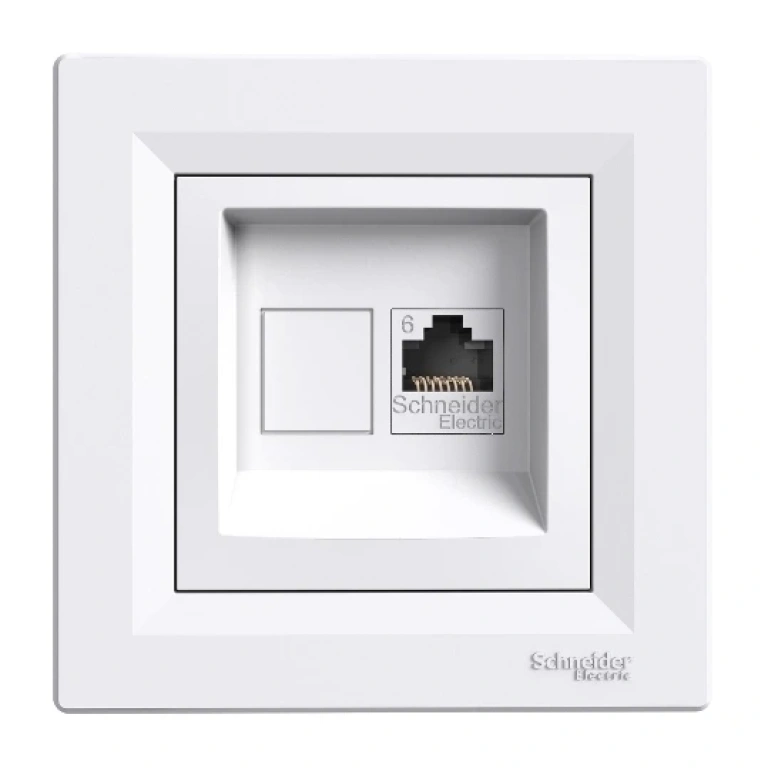 Интернет розетка rj45 с рамка, кат.6, utp, asfora, бял, schneider, eph4700121