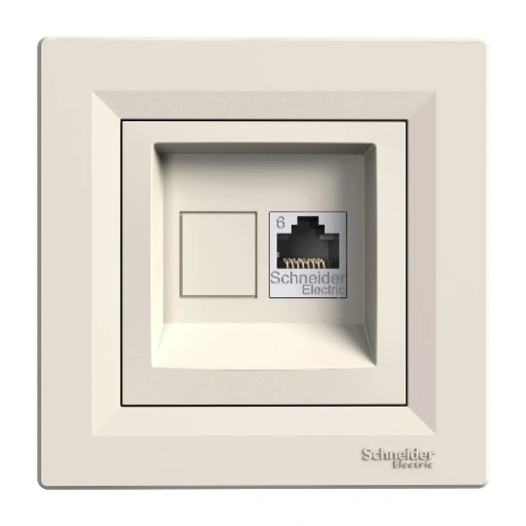 интернет розетка rj45 с рамка, кат.6, utp, asfora, крем, schneider, eph4700123