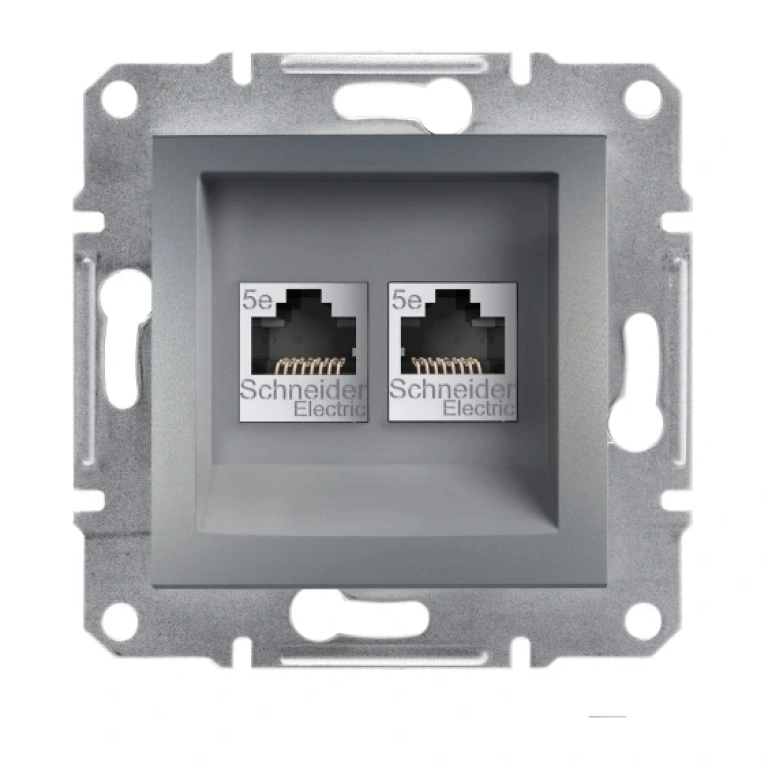 двойна интернет розетка rj45, кат.5e, utp, asfora, стомана, schneider, eph4400162