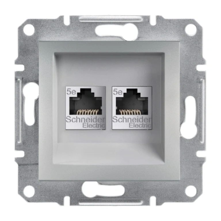 двойна интернет розетка rj45, кат.5e, utp, asfora, алуминий, schneider, eph4400161