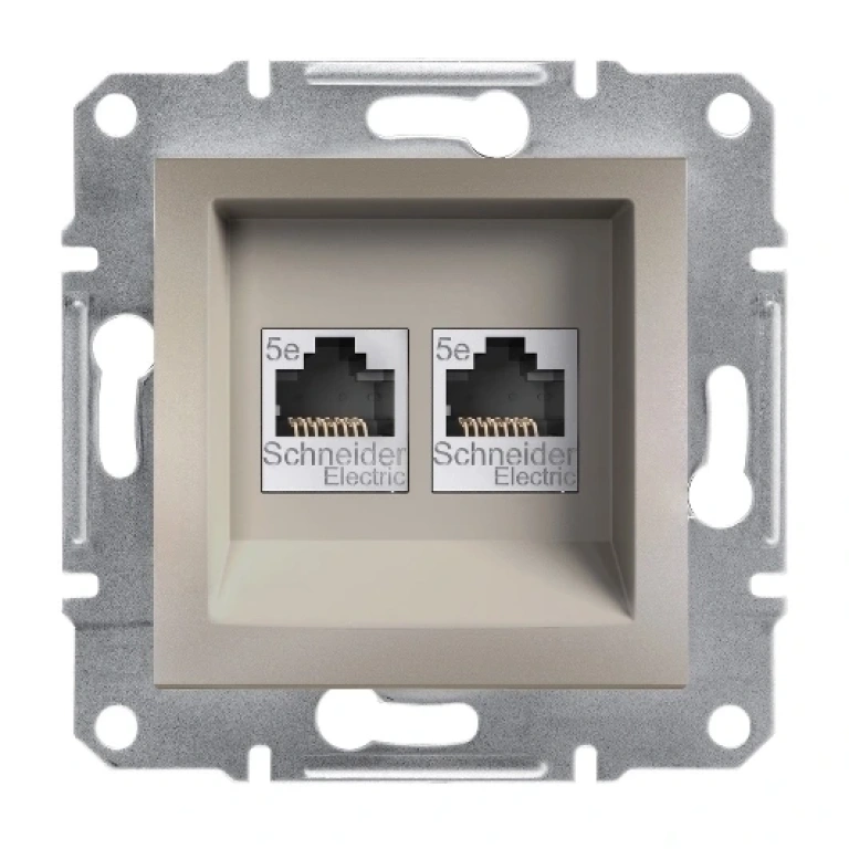 двойна интернет розетка rj45, кат.5e, utp, asfora, бронз, schneider, eph4400169