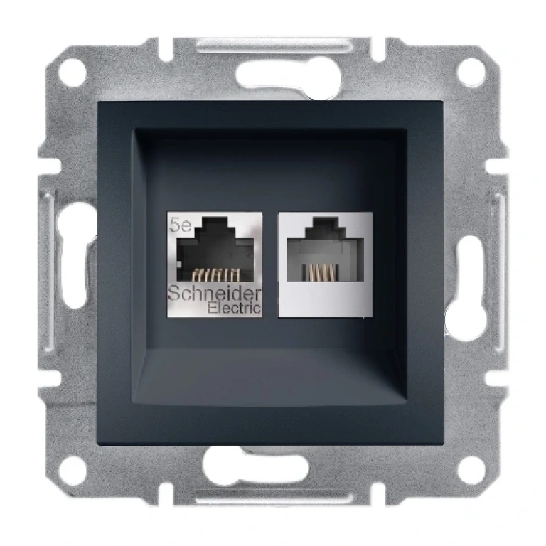 Двойна интернет розетка+телефон rj45+rj11, кат.5e, utp, asfora, антрацит, schneider, eph4900171