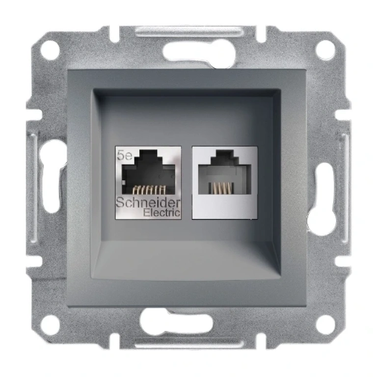 двойна интернет розетка+телефон rj45+rj11, кат.5e, utp, asfora, стомана, schneider, eph4900162