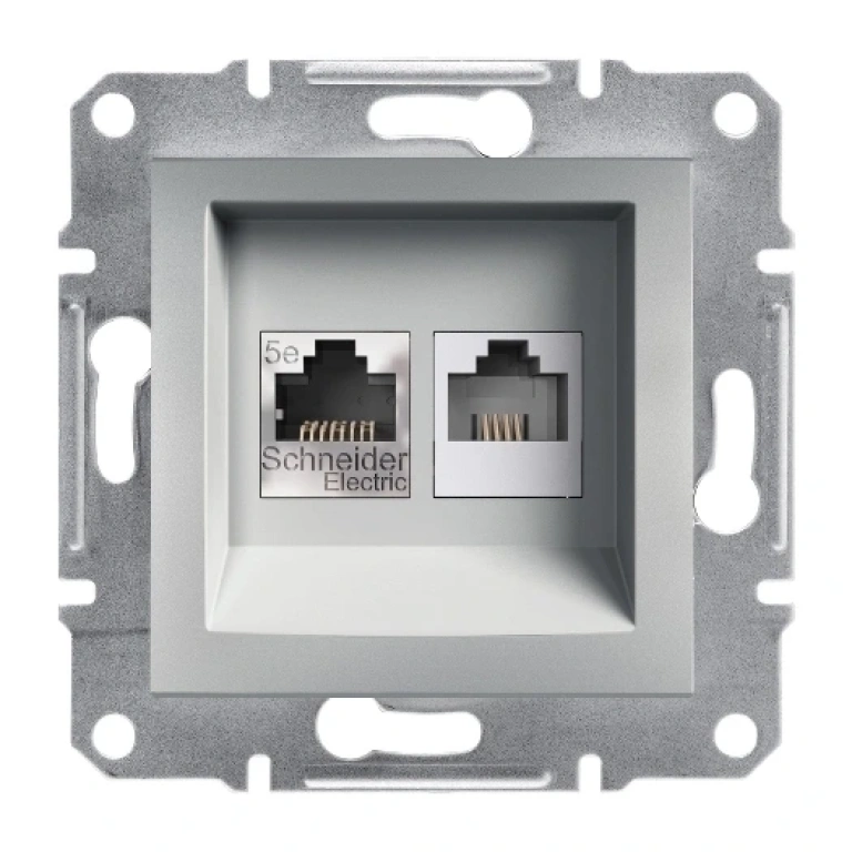 двойна интернет розетка+телефон rj45+rj11, кат.5e, utp, asfora, алуминий, schneider, eph4900161