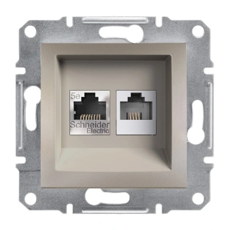 двойна интернет розетка+телефон rj45+rj11, кат.5e, utp, asfora, бронз, schneider, eph4900169