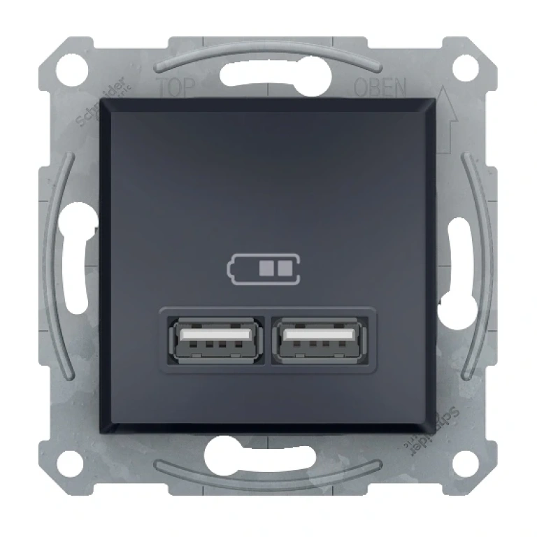 Двойно usb зарядно устройство, тип а, 2.1a или 2х1.05a, asfora, антрацит, schneider, eph2700271