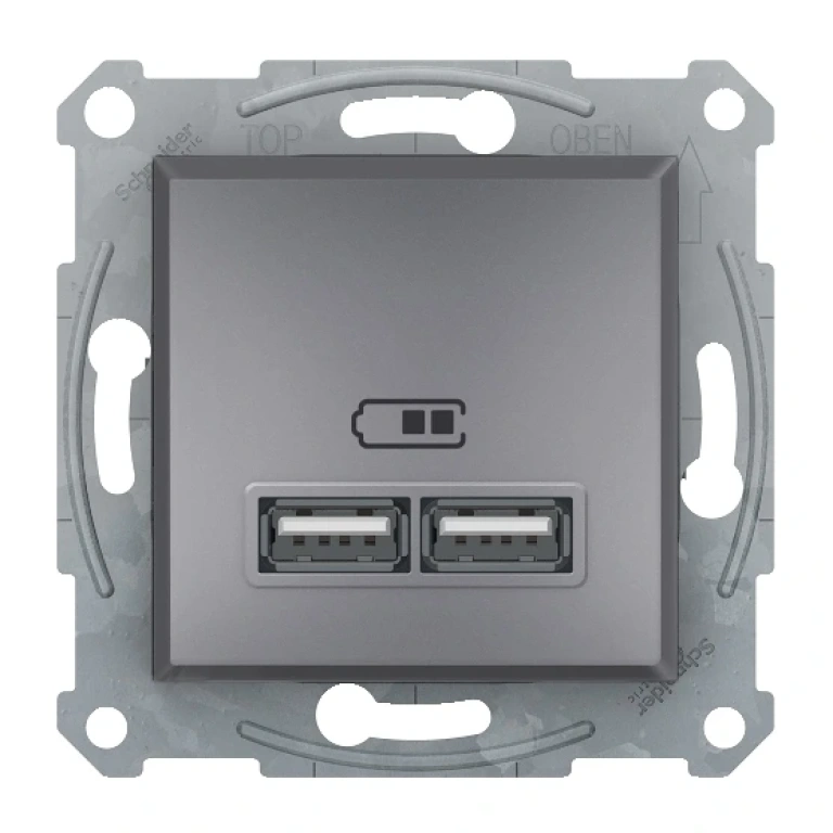 двойно usb зарядно устройство, тип а, 2.1a или 2х1.05a, asfora, стомана, schneider, eph2700262