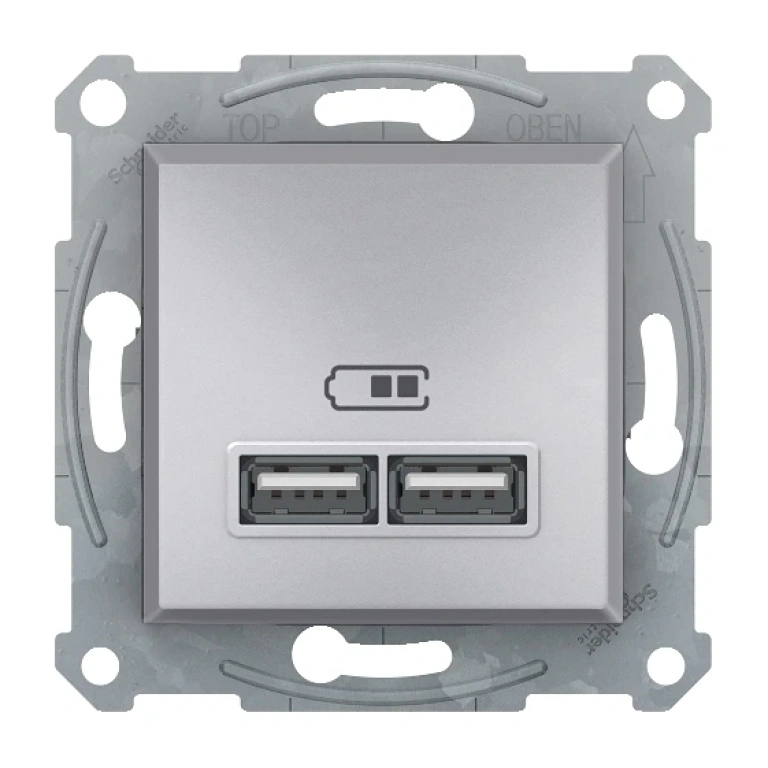 двойно usb зарядно устройство, тип а, 2.1a или 2х1.05a, asfora, алуминий, schneider, eph2700261