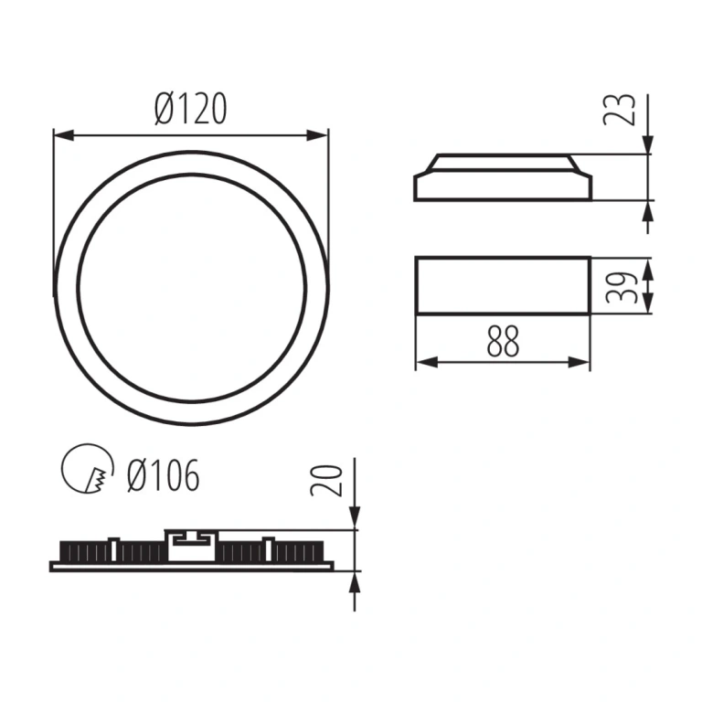 Led панел за вграждане rounda v2led, black, kanlux, led 6w, 3000k, 270lm, 33562
