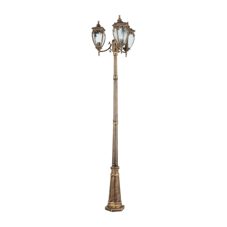 градински стълб fleur, black with gold, maytoni, 3xE27, o414fl-03gb