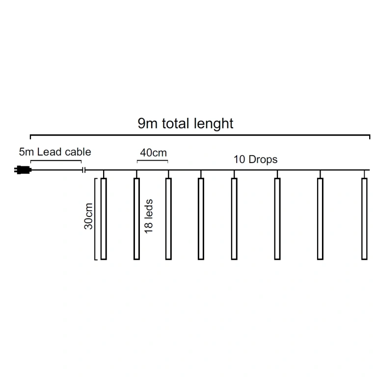 Гирлянд с led лампички, 180 бр., 9m, студена светлина, 2.4w, X06180245