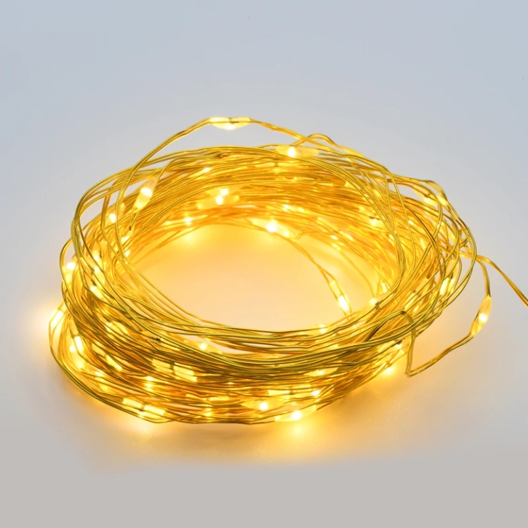 Коледни led лампички, 200бр., 20м, топла светлина, 6W, 8 функции, златна медна жица, X01200132