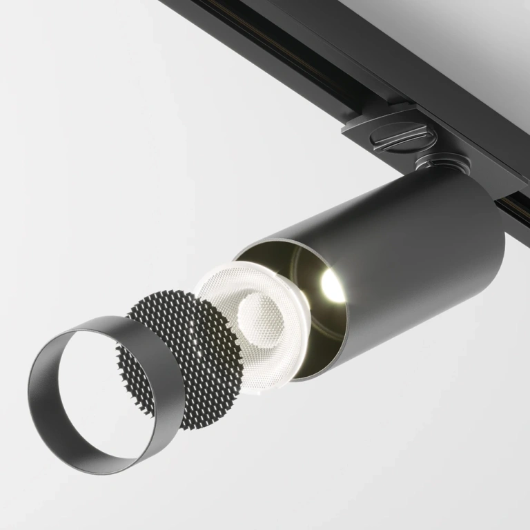 Спот focus led за монофазна шина track, black, maytoni, led 12w, warm white, 900lm, tr021-1-12b3k-w-d-b